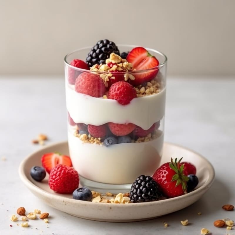 Creamy Greek Yogurt Protein Parfait with Mixed Berries and Almonds