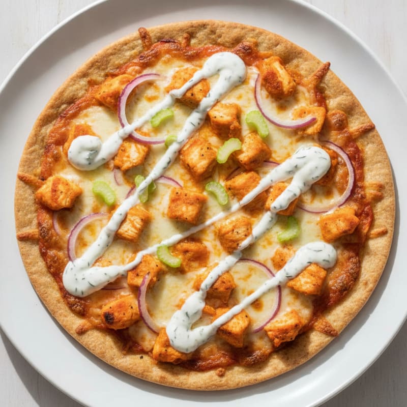Buffalo Chicken Pizza with Ranch Drizzle
