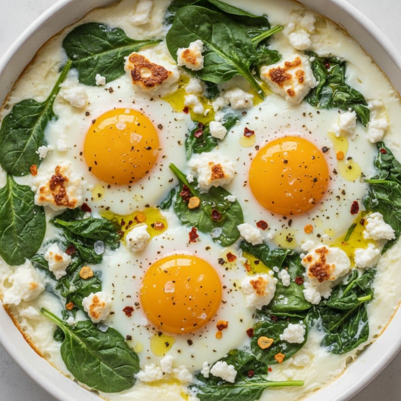 Baked Eggs with Spinach and Feta