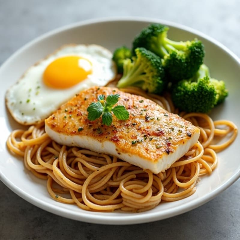 Seared White Fish with Garlicky Stir-Fried Noodles and Broccoli