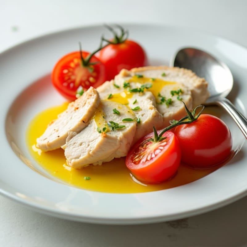 Cottage Cheese with Sliced Chicken Breast and Cherry Tomatoes