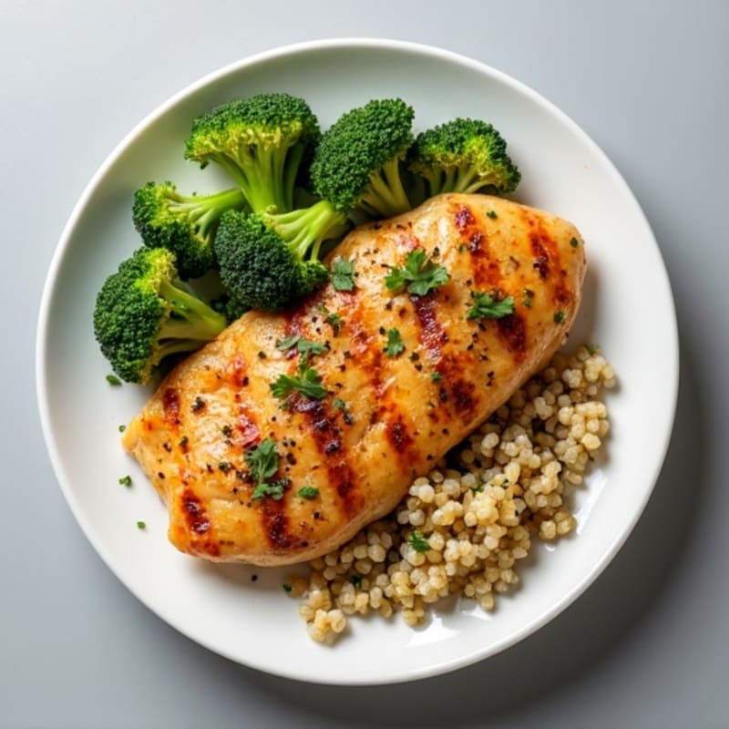 Grilled Chicken Breast with Roasted Broccoli and Quinoa