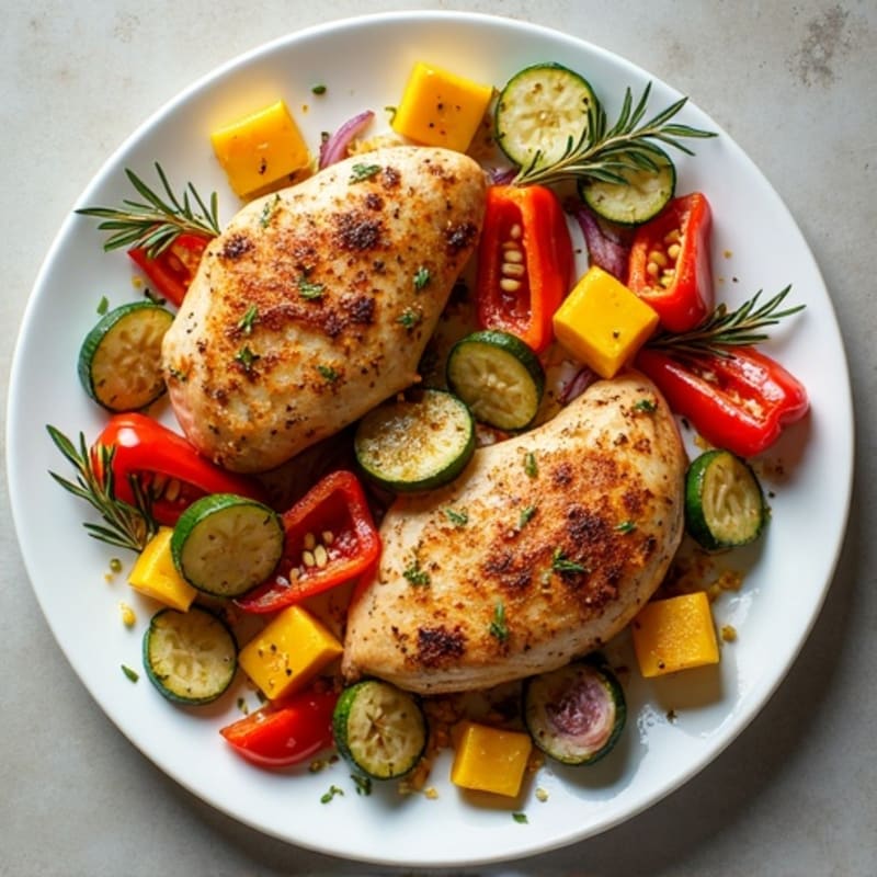 Herb-Crusted Sheet Pan Chicken with Roasted Rainbow Vegetables