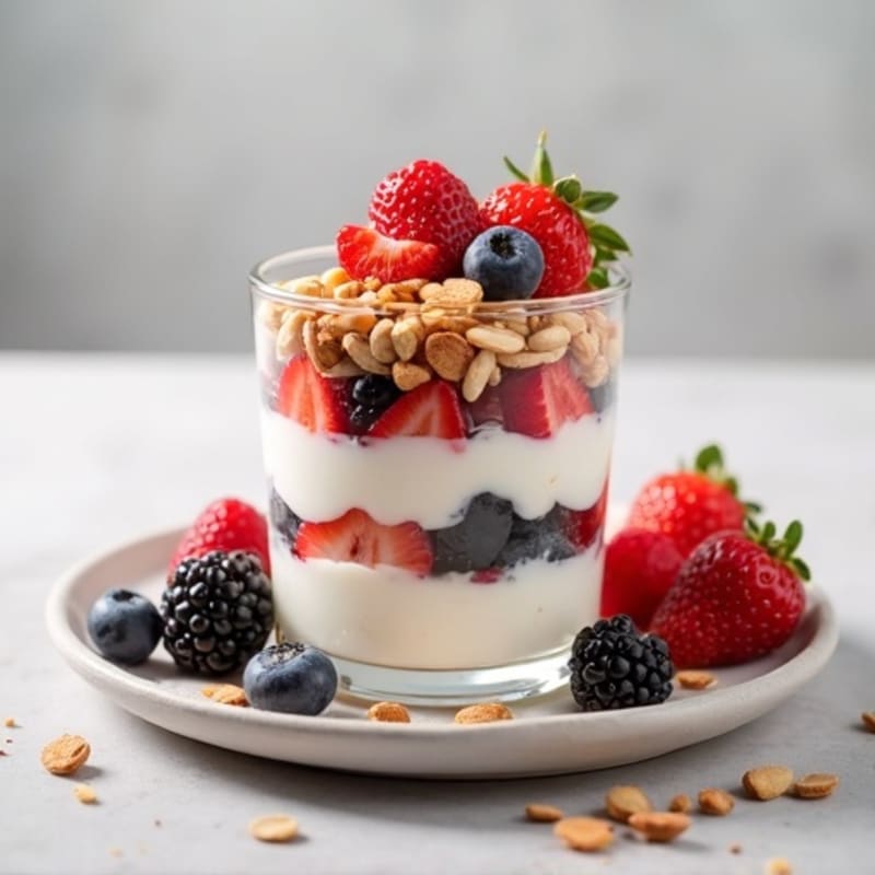 Greek Yogurt Protein Parfait with Mixed Berries and Almonds