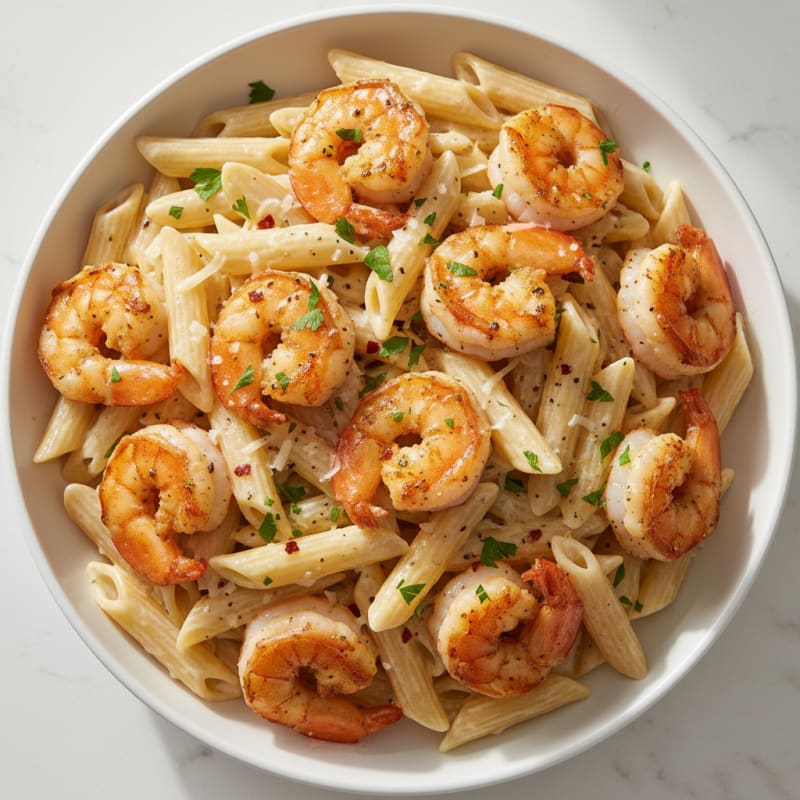 Garlic Shrimp Penne Alfredo