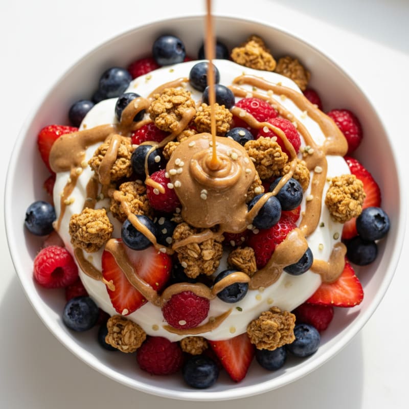 Creamy Greek Yogurt Parfait with Mixed Berries and Almond Butter
