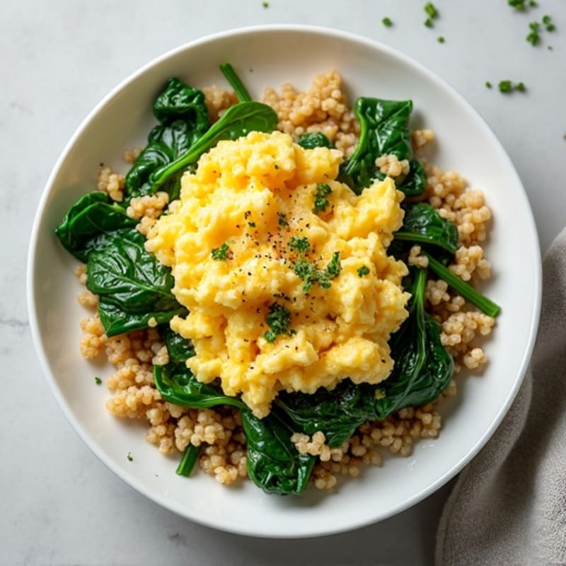Scrambled Egg Whites with Sautéed Spinach and Quinoa