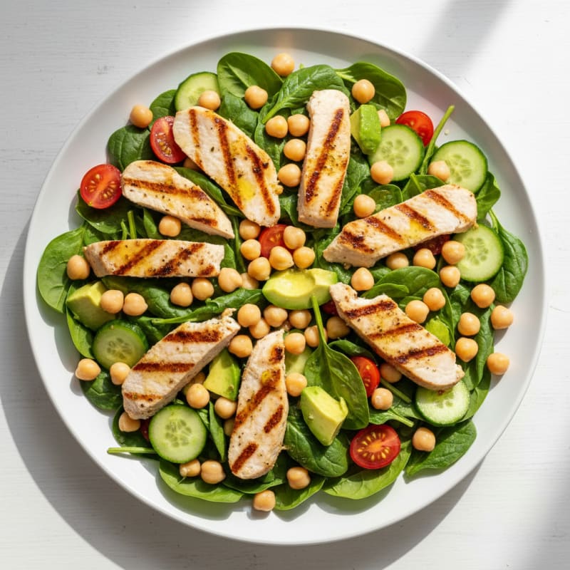 Grilled Turkey Breast Salad with Chickpeas and Spinach