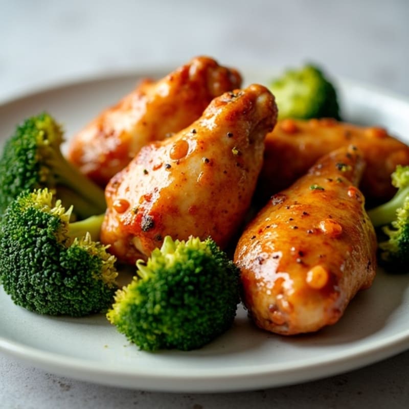 Crispy Baked Honey Garlic Chicken Wings with Roasted Broccoli