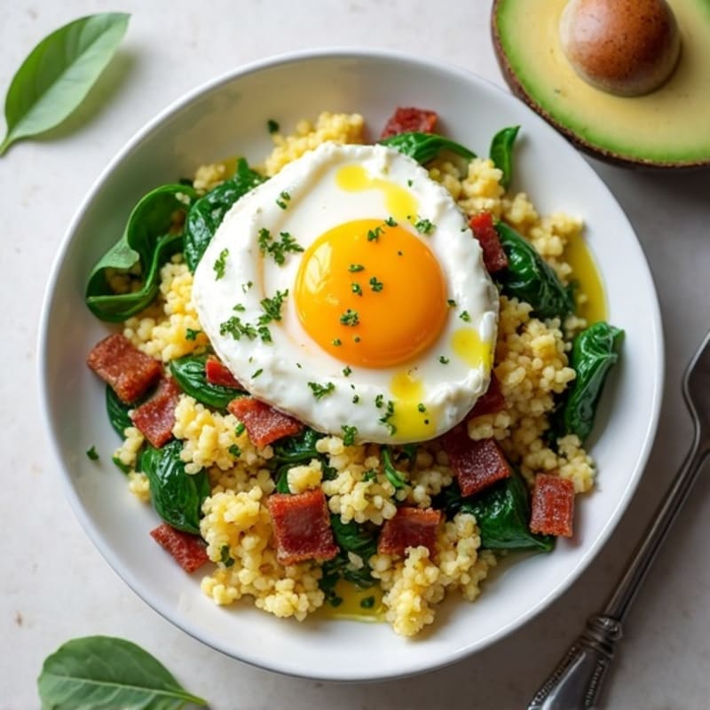 Cottage Cheese Scramble with Spinach and Turkey Bacon
