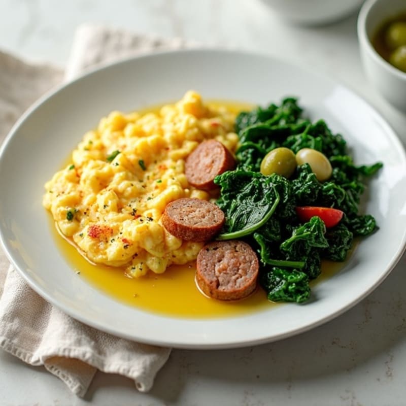 Egg White Scramble with Turkey Sausage and Spinach