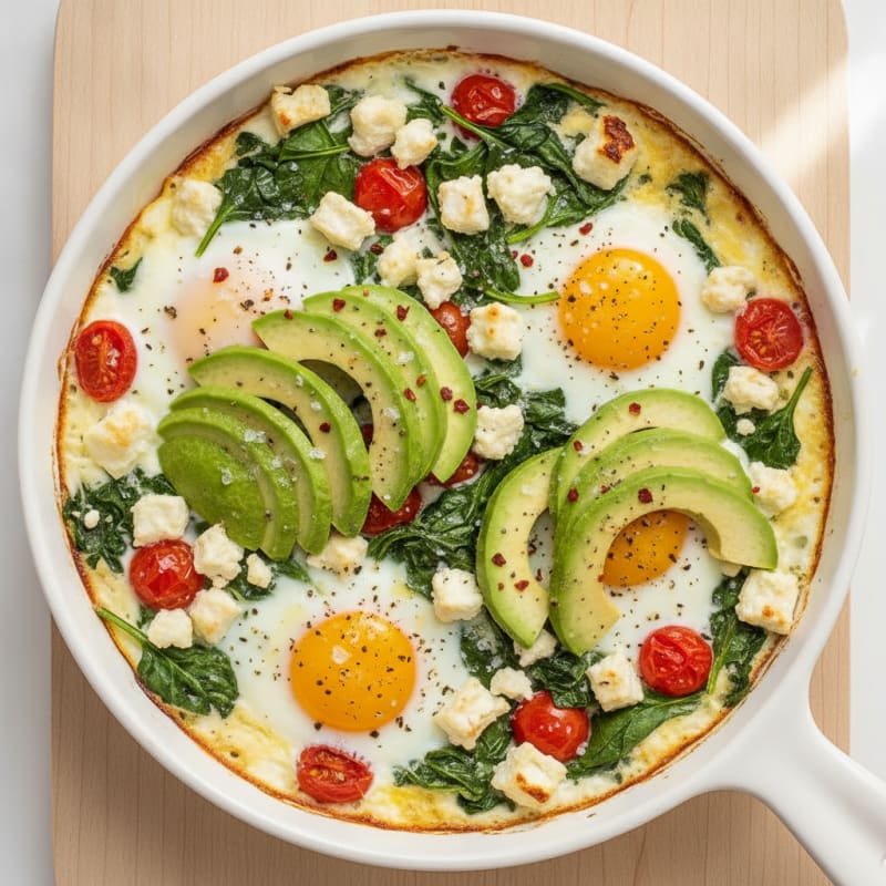 Baked Eggs with Avocado and Feta