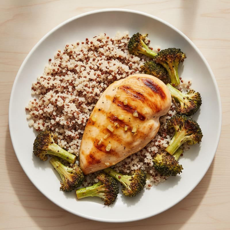 Grilled Chicken Breast with Quinoa and Roasted Broccoli