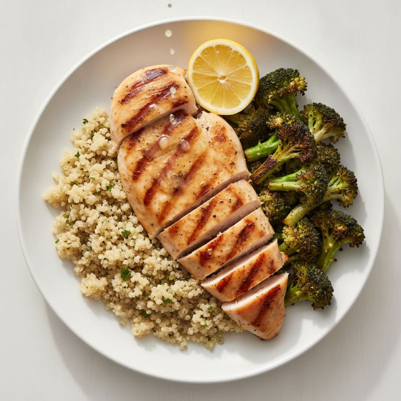 Grilled Chicken Breast with Quinoa and Roasted Broccoli