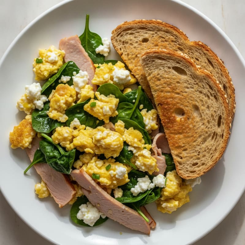 Cottage Cheese Scramble with Spinach and Smoked Turkey