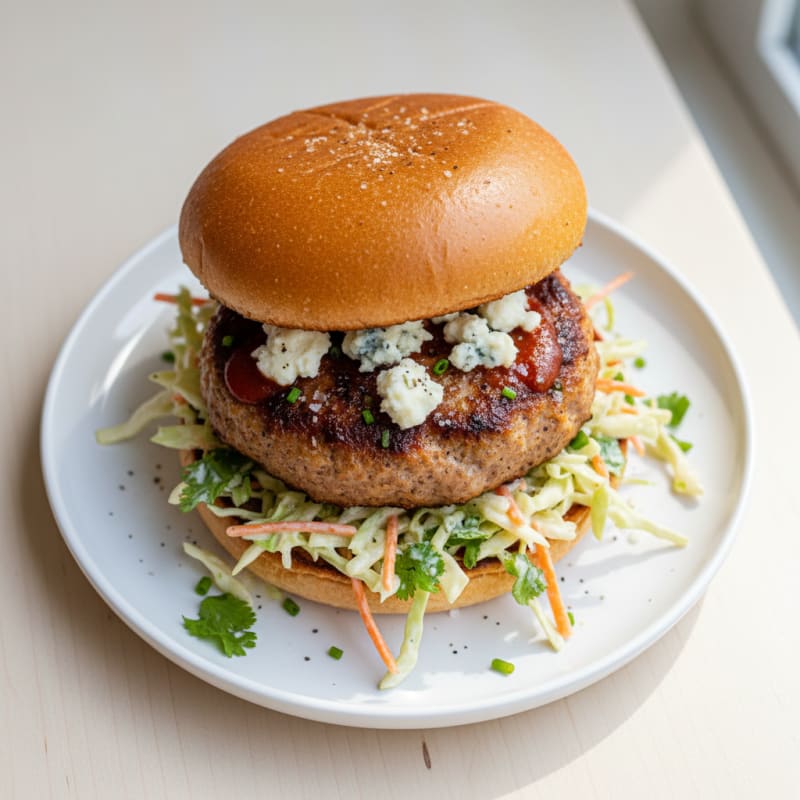Buffalo Blue Cheese Burger with Tangy Slaw