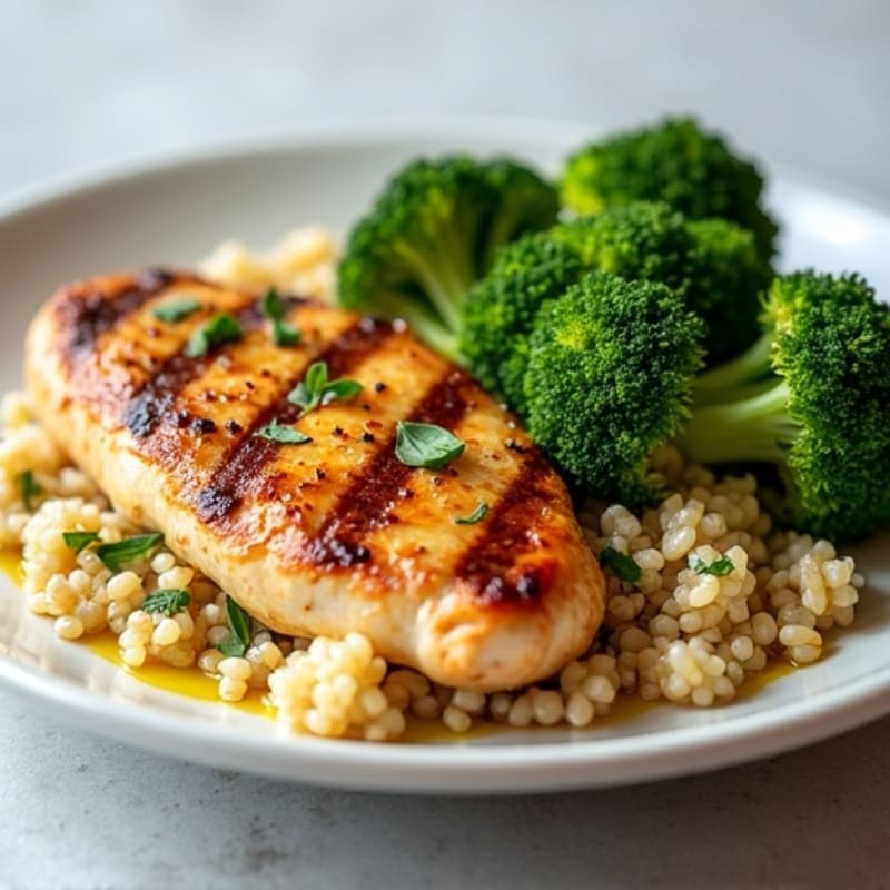 Grilled Chicken Breast with Quinoa and Roasted Broccoli