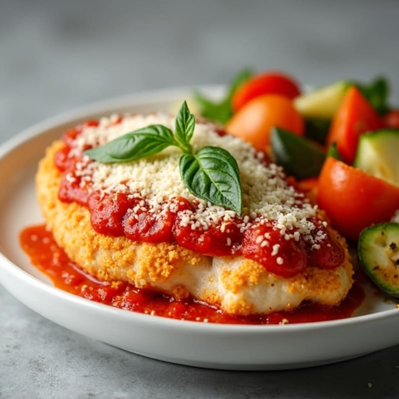Healthy Crispy Baked Chicken Parmesan with Roasted Vegetables