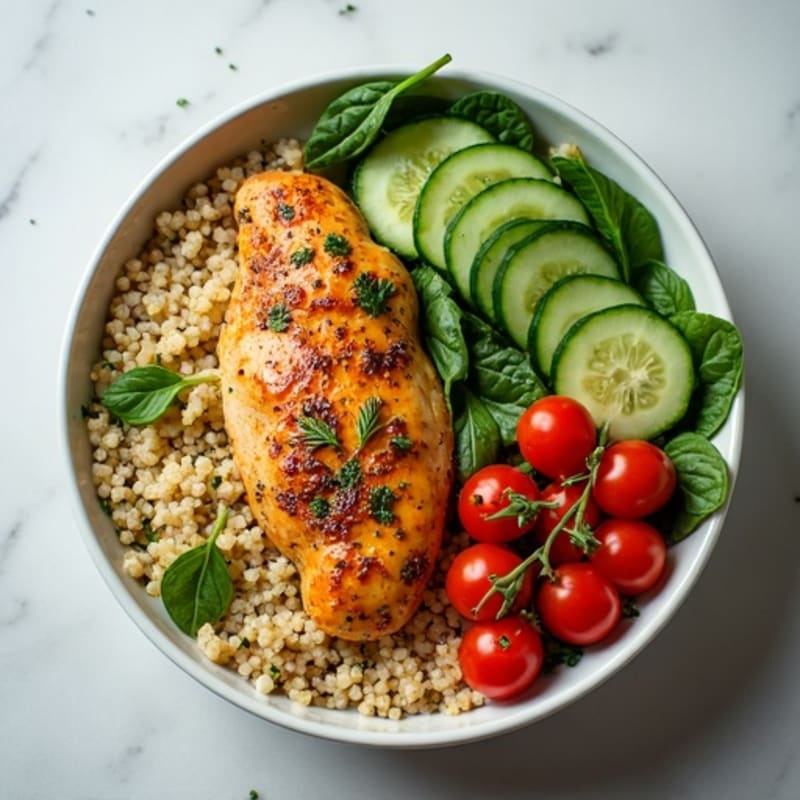Herb-Marinated Chicken and Quinoa Bowl with Fresh Vegetables
