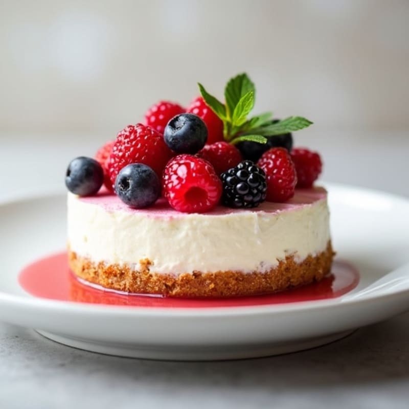 Greek Yogurt Protein Cheesecake with Mixed Berries