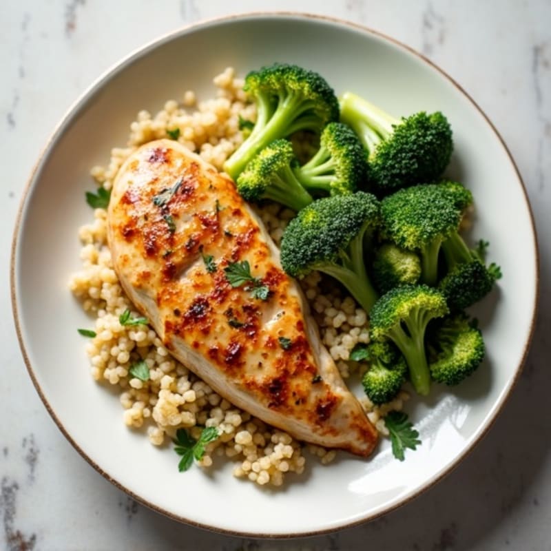 Grilled Chicken Breast with Quinoa and Roasted Broccoli