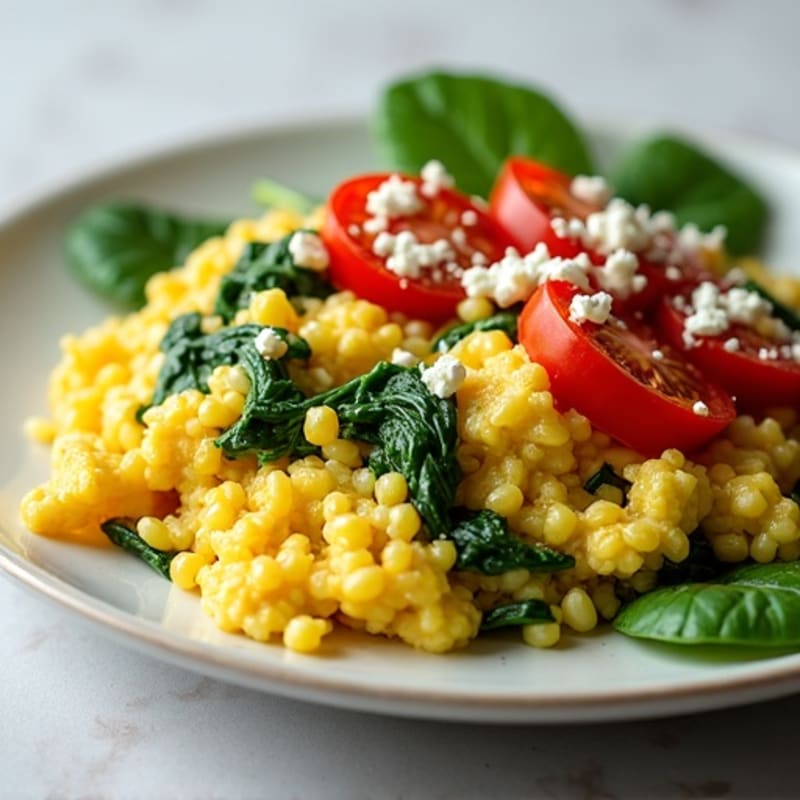 Fluffy Egg Scramble with Sautéed Greens and Cherry Tomatoes