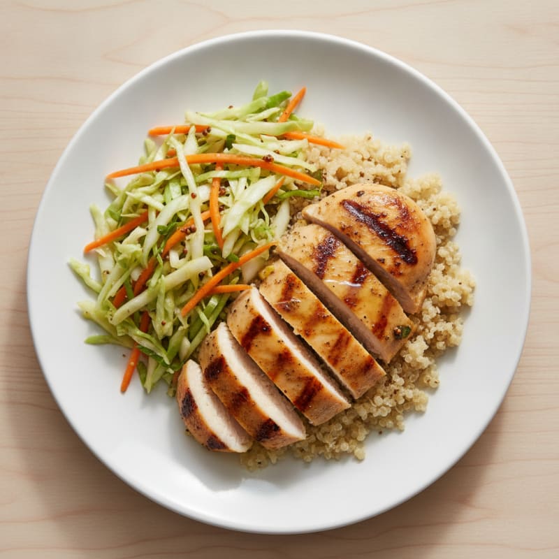 Grilled Chicken Breast with Crunchy Cabbage Slaw and Quinoa