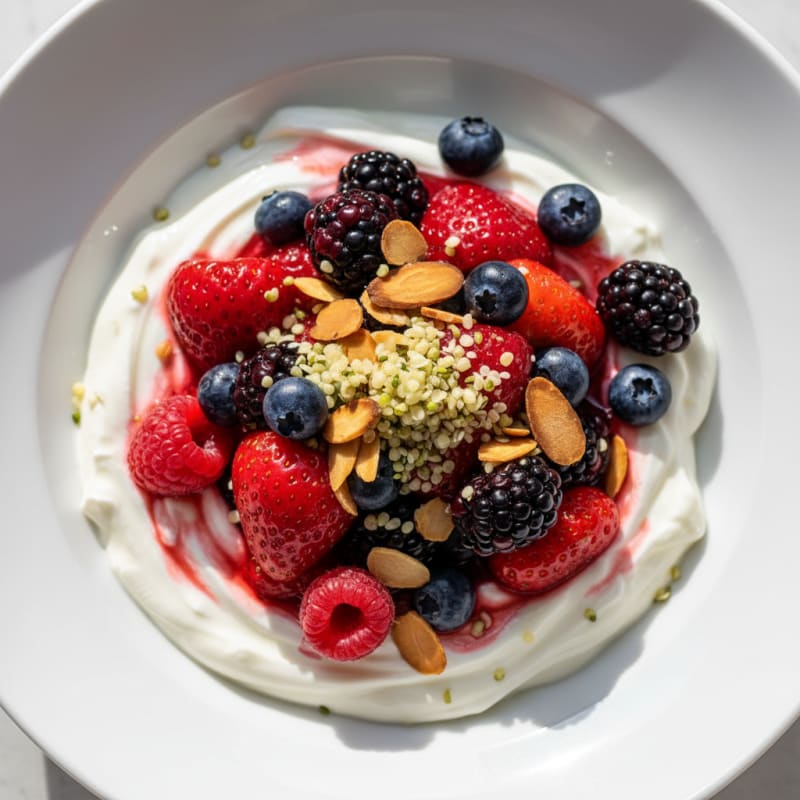 Greek Yogurt Protein Parfait with Mixed Berries and Almonds
