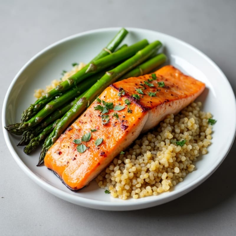 Grilled Salmon with Roasted Asparagus and Quinoa