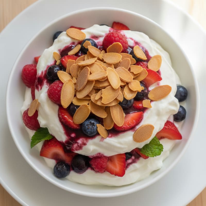 Greek Yogurt Protein Parfait with Mixed Berries and Almonds