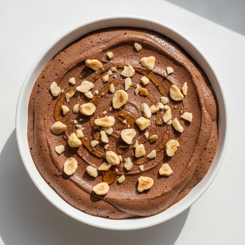 Silky Chocolate Protein Yogurt with Sliced Hazelnuts