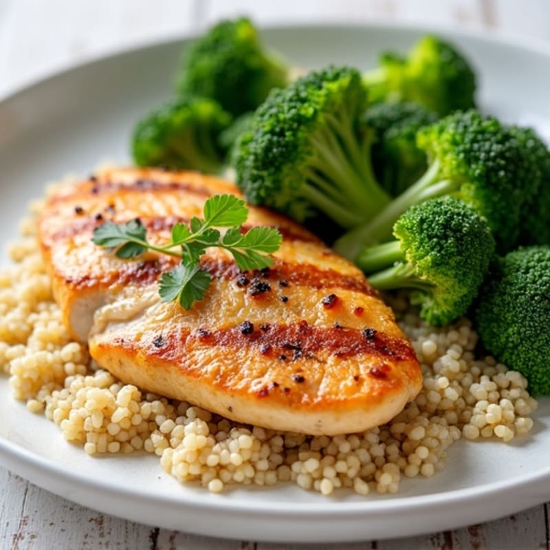 Seared Chicken Breast with Steamed Broccoli and Quinoa