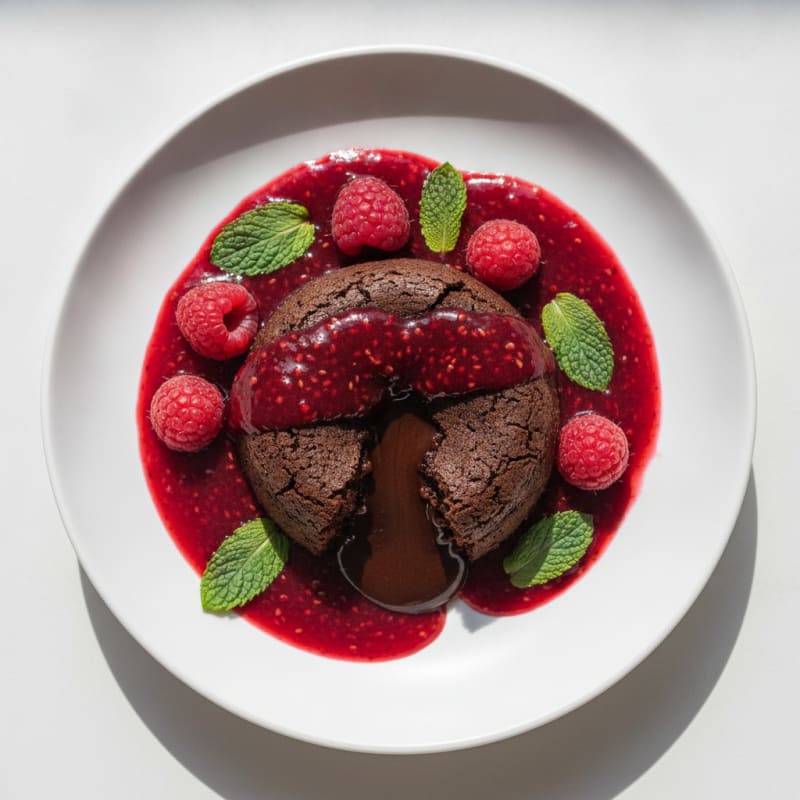 Chocolate Lava Cake with Raspberry Coulis