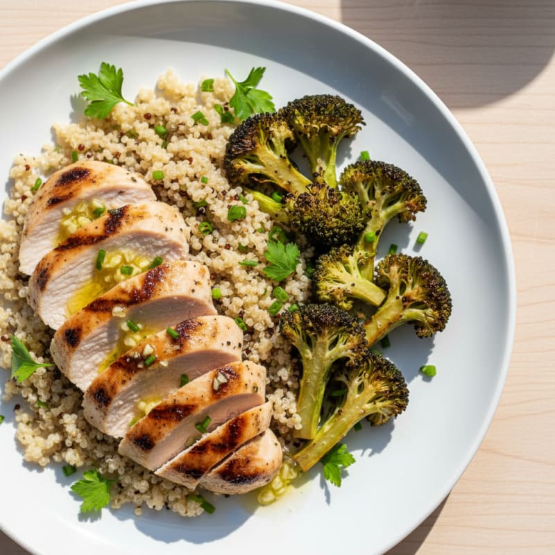 Grilled Turkey Breast with Quinoa and Roasted Broccoli