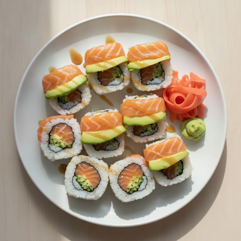 Fresh Salmon & Avocado Sushi Rolls