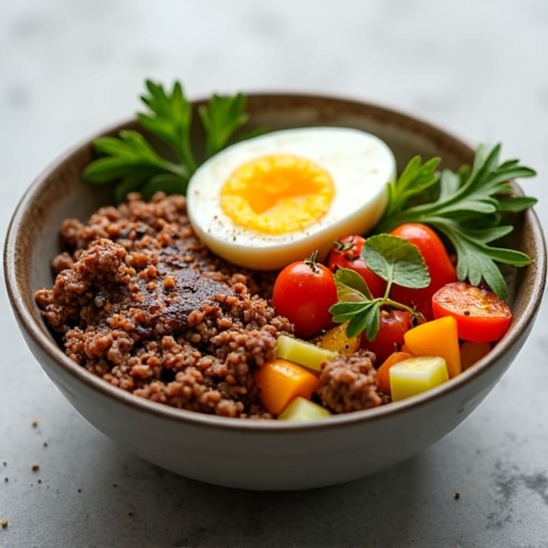 Lean Ground Beef and Roasted Vegetable Bowl