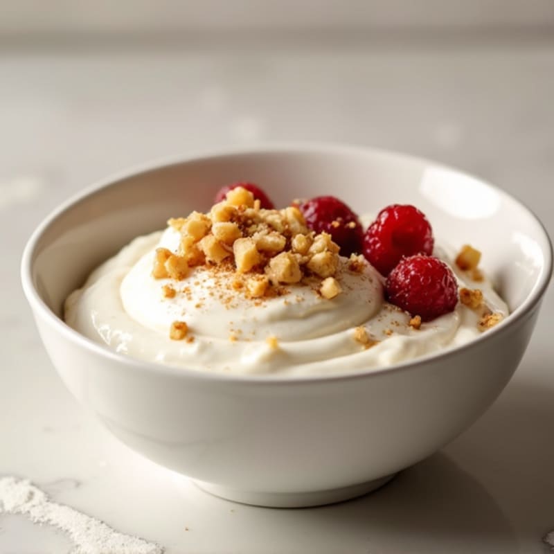 Greek Yogurt Bowl with Chopped Walnuts and Protein Powder