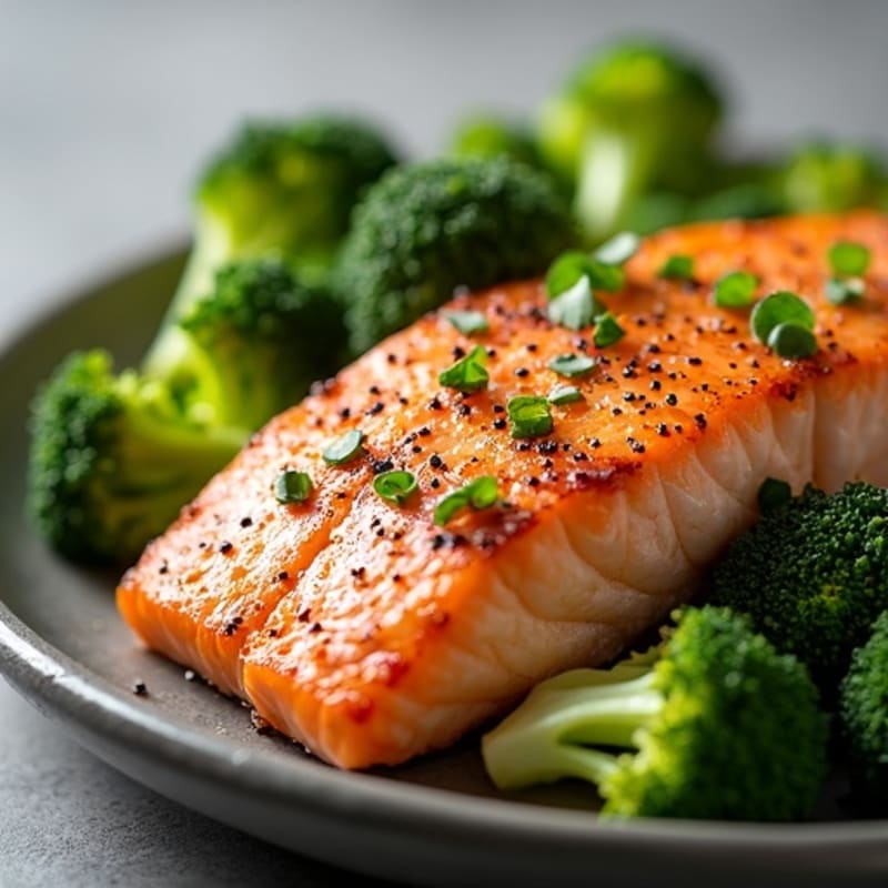 Crispy Pan-Seared Salmon with Roasted Broccoli