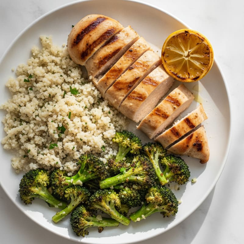 Grilled Chicken Breast with Quinoa and Roasted Broccoli