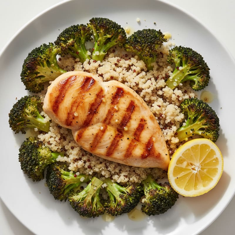 Grilled Chicken Breast with Quinoa and Roasted Broccoli
