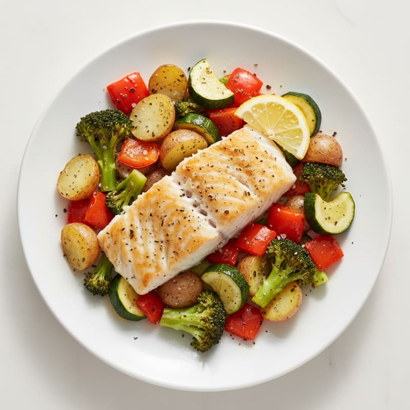 Baked White Fish with Roasted Vegetables