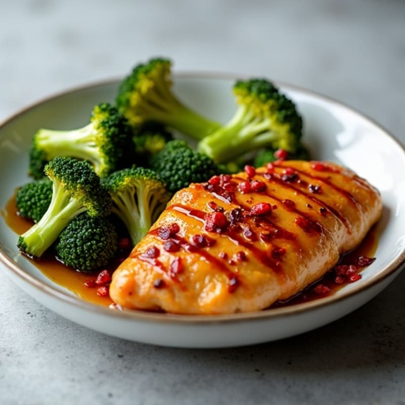 Sticky Sweet and Spicy Chicken with Roasted Broccoli