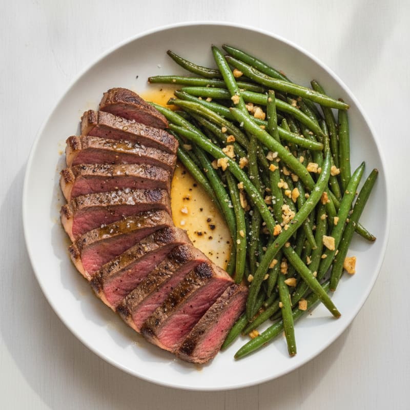 Pan-Seared Steak with Garlic Green Beans