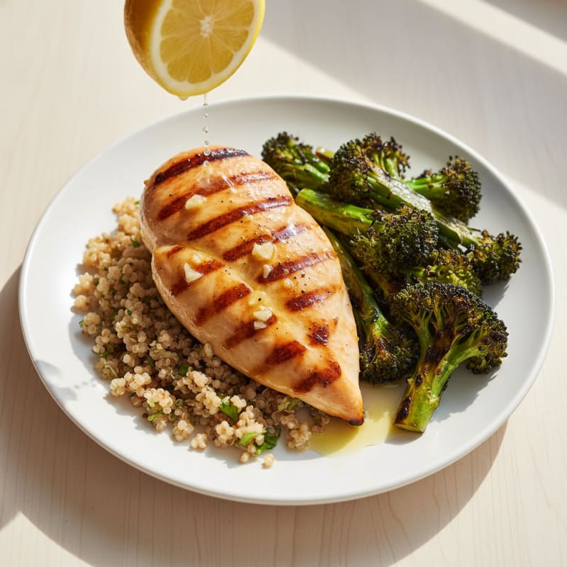 Grilled Chicken Breast with Quinoa and Roasted Broccoli
