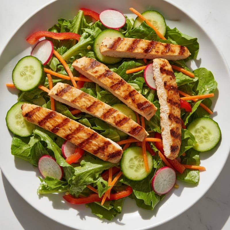 Grilled Chicken Salad with Crunchy Vegetables and Lemon Vinaigrette