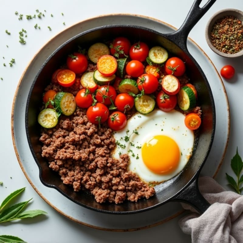 Herb-Seasoned Lean Ground Beef Skillet with Roasted Vegetables
