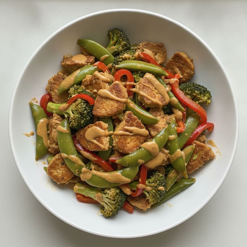 Seitan Stir-Fry with Creamy Peanut Sauce