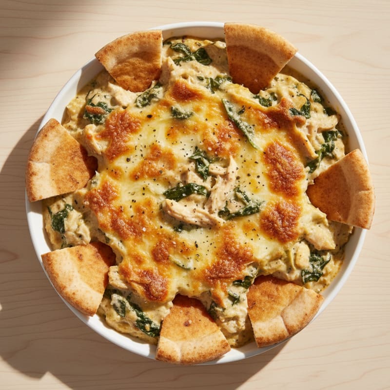 Baked Spinach Artichoke Dip with Toasted Pita