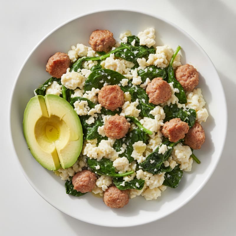 Egg White Scramble with Spinach and Turkey Sausage