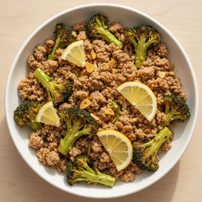 Ground Turkey and Quinoa Bowl with Roasted Broccoli